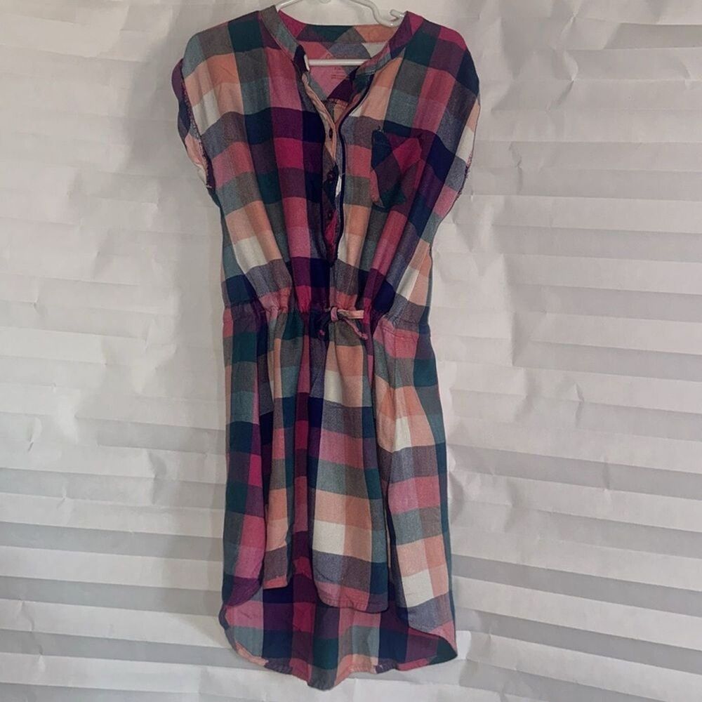 Cat & Jack Multicolor Plaid Dress Button Front Short Sleeve Size 6/6X